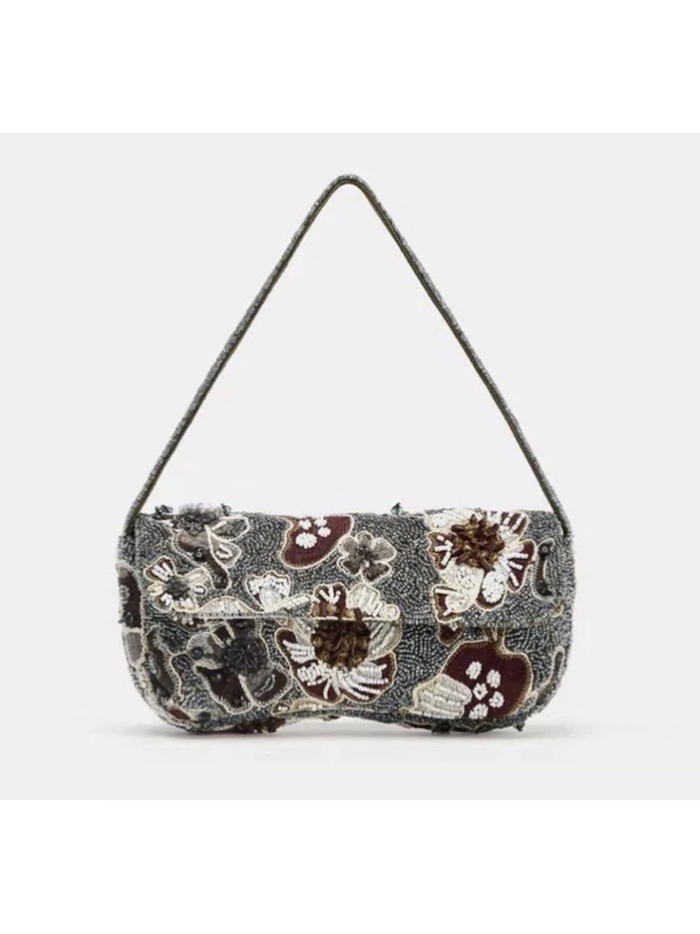 ZARA Embroidered Sequin Beaded Pearl Shoulder Bag Shopper Tote Handbag 6650 610